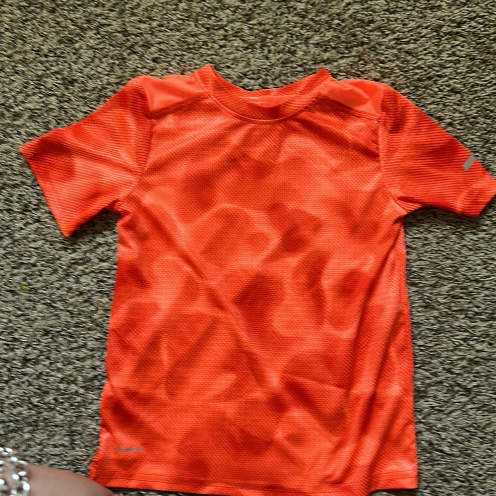 Boys 8 Athletic Works Driworks Orange tee shirt with silver sleeve strip